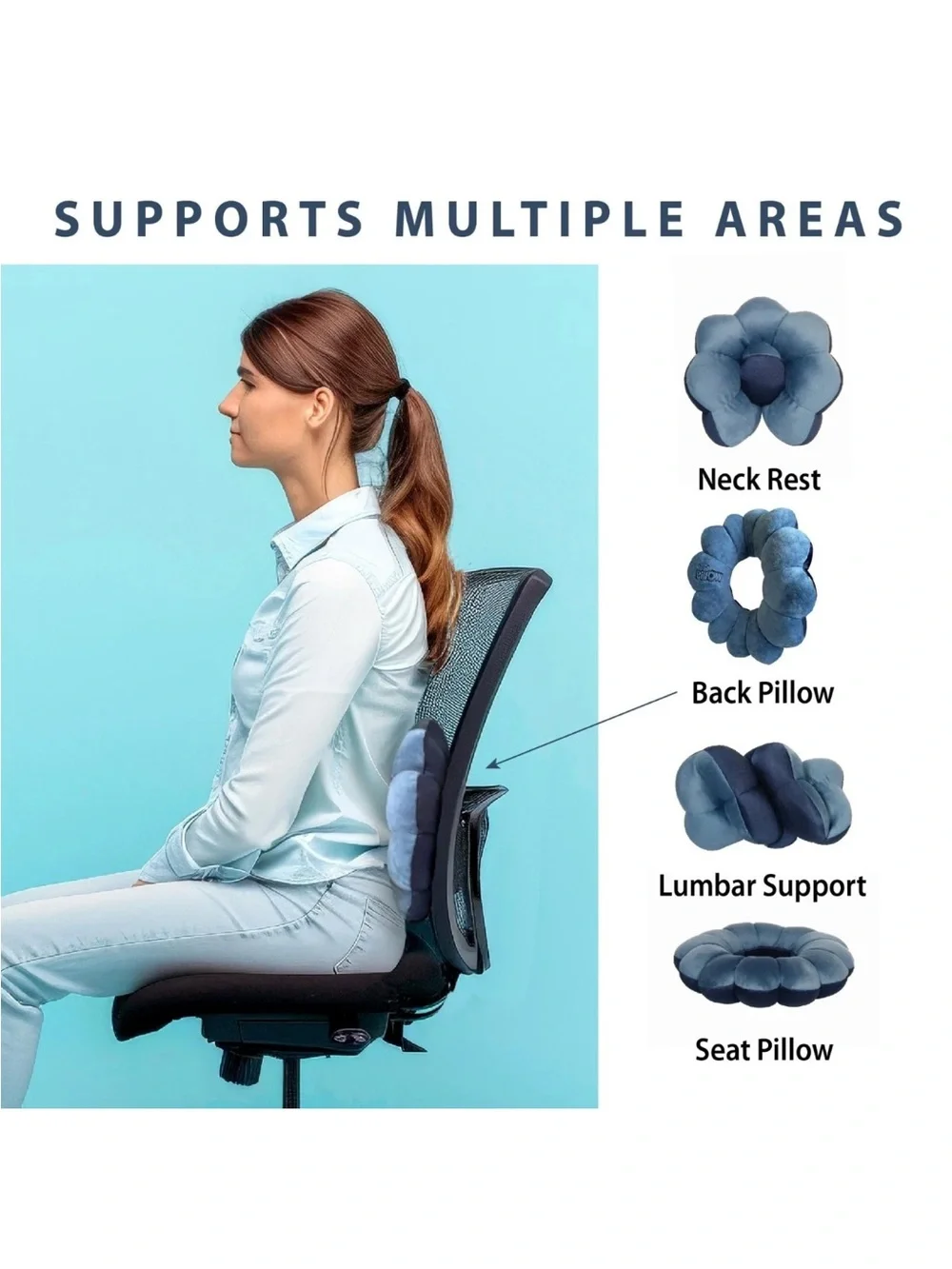 Total Pillow Navy Blue Travel Neck, Head, and Lumbar Support Pillow.NWOT. No Box